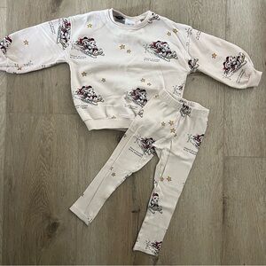 Zara Disney Mickey Minnie Mouse Christmas Sweatshirt Legging Set Size 3-4 years